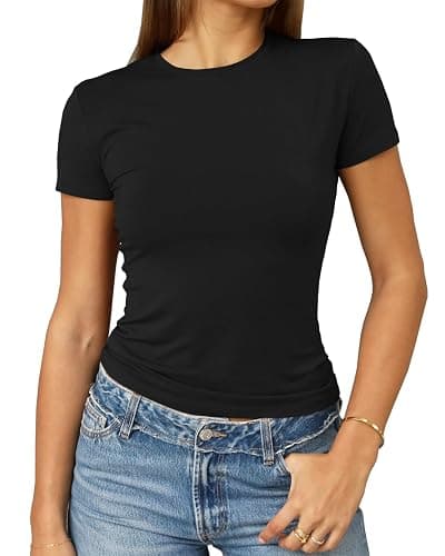 Abardsion Women's Casual Basic Going Out Crop Tops Slim Fit Short Sleeve Crew Neck Tight T Shirts 2026 - Image 1