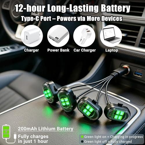 Upgraded Wireless LED Lights for Car, Rechargeable Interior Car Lights with 8 Colors Brightness Adjustable, 12H Battery Life, Remote Control, Mini Strobe Lights for Vehicle Motorcycle Bike Decor thumbnail 2