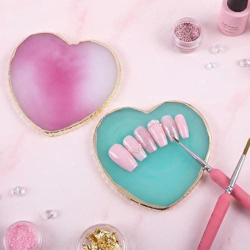SUMAJU 2 Pcs Resin Nail Art Palette, Nail Art Painting Nails Polish Palette Gel Palette Gold Edge Color Makeup Display Nails Arts Tools thumbnail 2