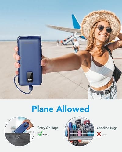 charmast Portable Charger with Built-in Cables and Plug, 10000mAh USB C Power Bank Fast Charging, External Battery Pack Slim, Travel Essentials Compatible with iPhones, Samsung Galaxy, iPad thumbnail 8