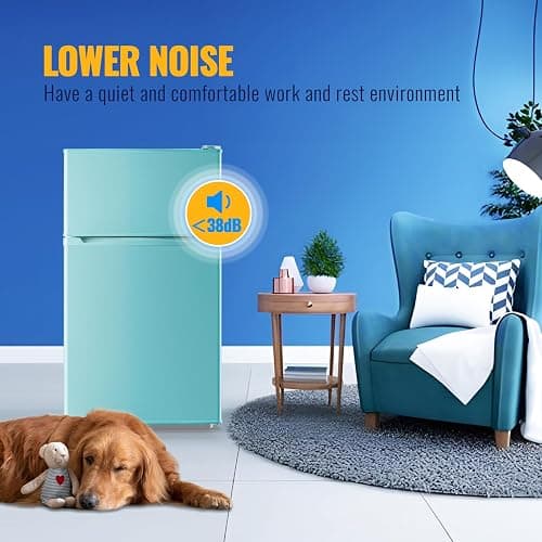 WANAI 3.5 Cu.Ft Blue Mini Fridge With Freezer Compact Refrigerator for Dorm | Freestanding Fridge with 7 Level Adjustable Thermostat, Removable Shelves, Fast Cooling, Low Consumption thumbnail 8