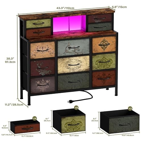 VASICAR Dresser for Bedroom with 13 Drawers 2 Open Shelves Dressing Table thumbnail 3