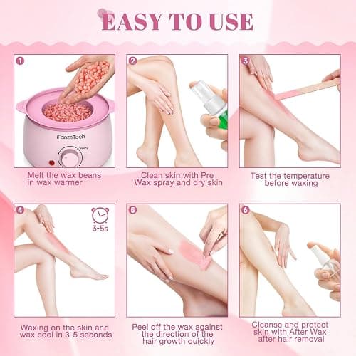 Waxing Kit for Women & Men: Wax Kit Wax Warmer for Hair Removal with 5 Packs Hard Wax Beads & Wax Pot, At-Home Wax Melt Warmer for Brazilian Bikini, Legs & Body, Ideal for Sensitive Skin & Beginners thumbnail 6