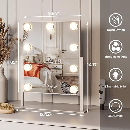 ZL ZELing Vanity Mirror with Lights,Makeup Mirror with Lights,Light up Mirrors with Smart Touch 3 Colors Dimmable,Mirror with Lights with 360° Rotation thumbnail 2