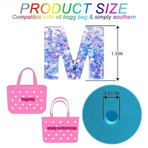 HLUWA Letter Charms for Bogg and Simply Southern Bags - Alphabet Purple Star Sequin Lettering Accessories - Insert Decorative Letters for Handbag Beach Tote thumbnail 6