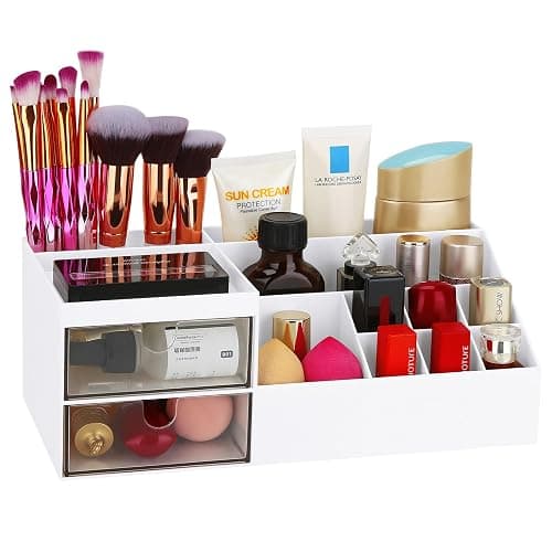 LETURE Desk Organizer, Cosmetic Makeup Vanity Organizer Box, Bathroom Counter Makeup Storage for Eyeshadows, Skin Care, Concealers, Powders, Nail Polish (White) - Image 1