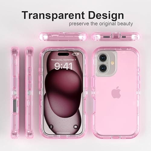 Follaroma for iPhone 16 Case, Heavy Duty Shockproof Protection Phone Cases, Dual Layer Transparent Protective Cover Compatible with iPhone 16 Case, 6.1 inch, Light Pink thumbnail 6