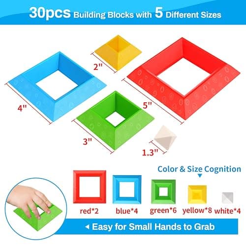 Hieoby Montessori Toys for 1 2 3 4 Year Old Boys Girls Toddlers Preschool Learning Activities 30Pcs Building Blocks Stacking Educational Toys STEM Sensory Gifts for Kids Age 1-2 2-4 thumbnail 5