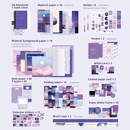 348 Pcs Scrapbooking Supplies Kit, Vintage Aesthetic Scrapbook Kit for Bullet Junk Journal, Stationery, A6 Grid Notebook, DIY Journaling Supplies, Birthday Craft Gift for Teen Girl Kid Women thumbnail 3