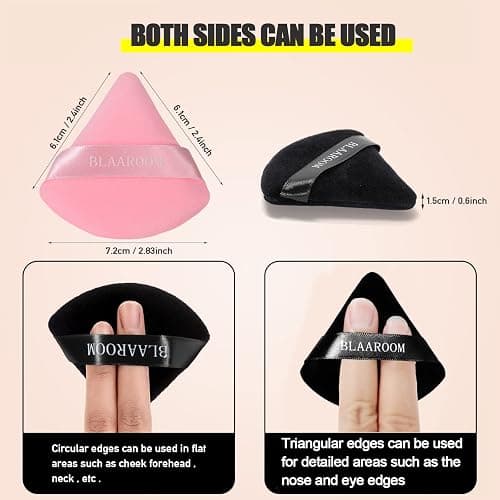 BLAAROOM 12 Pieces Velour Pure Cotton Powder Puff Face Makeup Triangle Powder Puffs for Loose Powder Wet Dry Cosmetic Foundation Beauty Sponge Makeup Tools -Black & Pink thumbnail 5