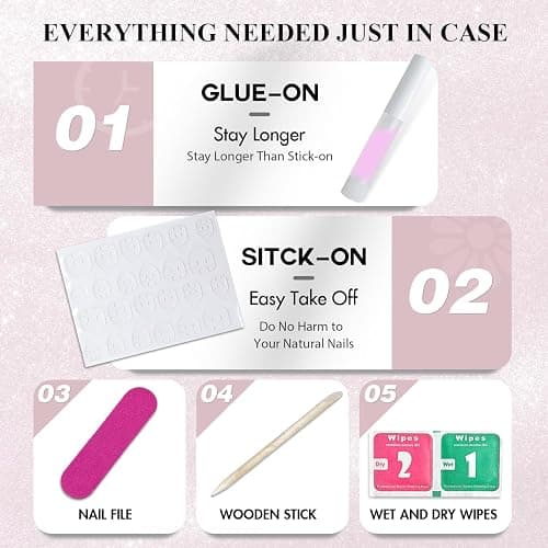 KQueenest Glitter Pink French Tip Press On Nails Almond, 30 Pcs Cat Eye Press On Nails with Gold Swirls, Bling Sparkly Fake Nails With Glue, Luxury Reusable Stick on Nail for Women Gift thumbnail 4