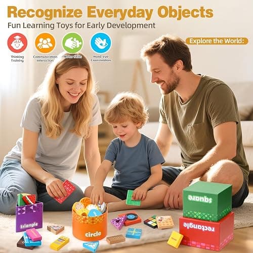 Atoylink Montessori Toys Shape Sorter for Toddlers, Wooden Stacking Blocks Nesting Boxes Baby Everyday Objects Shape Sorting Toys Matching Games, Preschool Learning Toys for 1 2 3 Year Old Boys Girls thumbnail 6