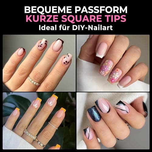UNA GELLA Kurze Quadrat Tips für Gelnägel, 216 Stück 12 Größen Press On Nail Tips Soft Gel Nagel Vorgeformte Klare Square Nagelspitzen für Acrylic Nägel thumbnail 2