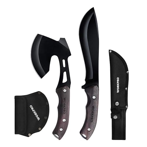 WORKPRO Axe and Fixed Blade Knife Combo Set, Full Tang, Wood Handle, for Outdoor Camping Survival Hunting, Sheath Included - Image 1