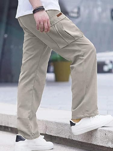 Comdecevis Men's Casual Cargo Pants Workout Joggers Stretch Sweatpants Hiking Drawstring Tactical Pants with Multi Pockets thumbnail 3