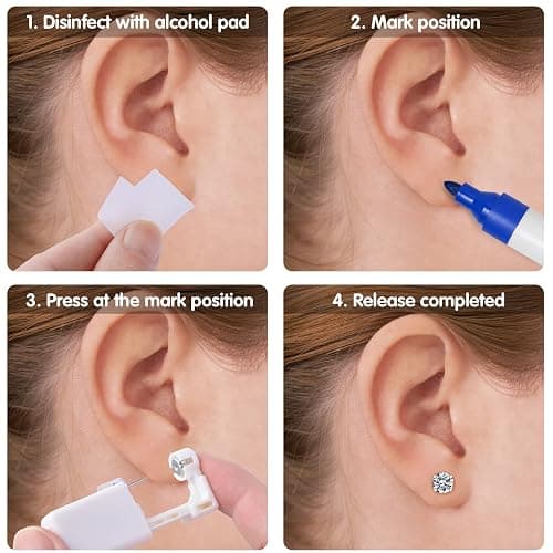 Ear Piercing Kit, Anzero 2 Pcs Disposable Ear Piercing Gun with Preloaded Ear Stud, at Home Self Ear Piercing Gun Kit - 5MM Earrings Stud thumbnail 3