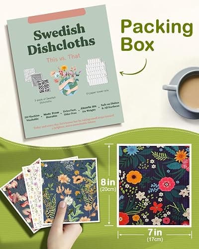 Miss Adola 8 Pack Reusable Kitchen Swedish Dishcloths for Washing Dishes - Absorbent Fast Drying Cleaning Sponge with Cute Flower Design - Washable Decor Cloths thumbnail 3