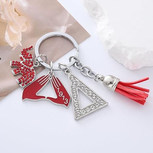 HUSURU Fashion Greek Sorority Gifts Red Tassel Elephant Pendant Gesture 1913 Delta Sorority Key Chain Jewelry For Women thumbnail 3
