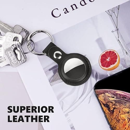 Ainiv AirTag Schutzhülle, Schutzhülle Kompatibel mit AirTags, Leder Keyring, Mini Apple AirTags Case, Hülle, Cover mit Schlüsselanhänger Schwarz thumbnail 8