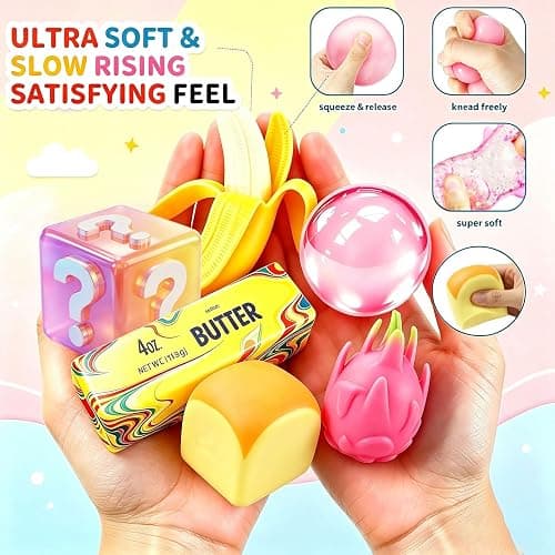 6 Pack Squishy Toy Box, Realistic Slow Rising TPR Sensory Fidget Toys, Soft Squeeze Toys, Assorted Gift Set for Adults and Kids, Desk Toys, Birthday Party Favors, Classroom Prizes thumbnail 3
