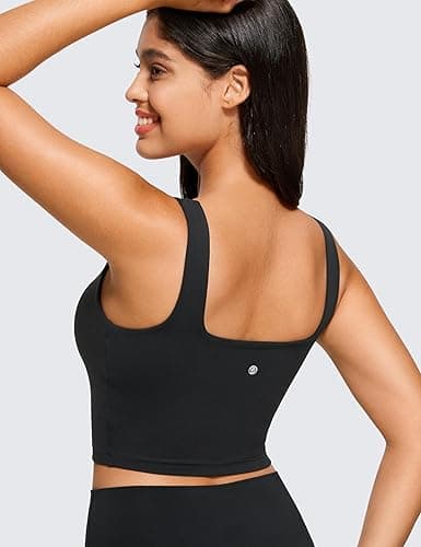CRZ YOGA Butterluxe Square Neck Longline Sports Bras for Women - Workout Crop Tank Tops Padded Yoga Camisole thumbnail 3
