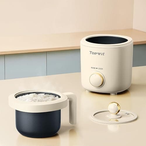 TOPWIT Rice Cooker Small, Mini Rice Cooker 2 Cups Uncooked, 1.2L Portable Rice Maker with Non-stick Coating, BPA Free, One Touch & Keep Warm Function, Beige - Beige - Image 1