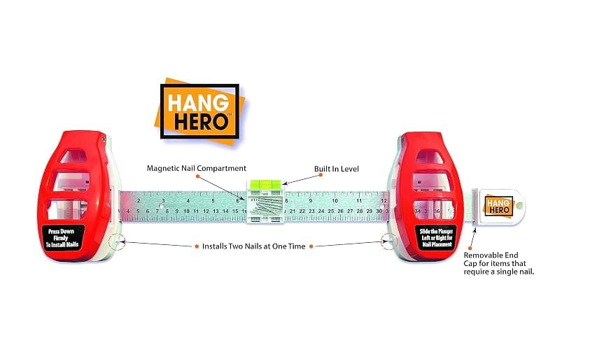 Hang Hero - All in One Picture Hanging System! Measures Frame, Levels and Inserts Nails at The Perfect Depth and Angle. Includes Hang Hero Unit and (50) #17 Brad Nails! thumbnail 3