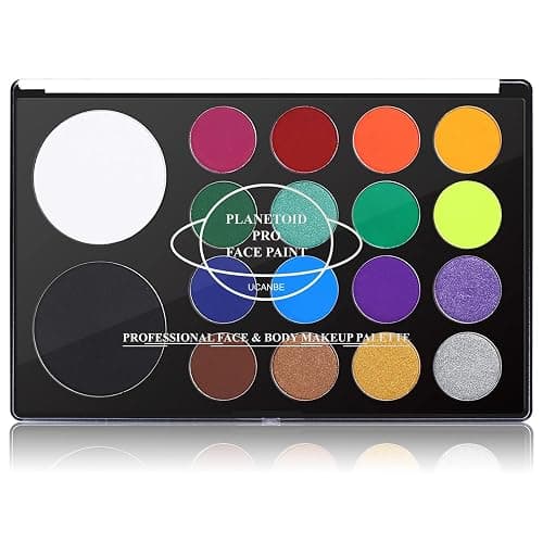 UCANBE Face & Body Paint, Water Activated SFX Makeup Palette - Extra Large White & Black Pan, Professional 18 Color Safe Non Toxic Art Painting Kit for Halloween, Cosplay, Parties, Theater & Stage - Image 1