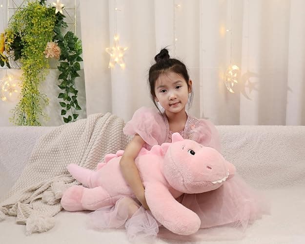 XMV 31 inch 5 lbs Dinosaur Weighted Stuffed Animals, Large Weighted Plush Animal, Cute Plush Toy Pillow, Soft Dino Plushie Gifts for Adults, Kids, Boys and Girls (Pink) thumbnail 4