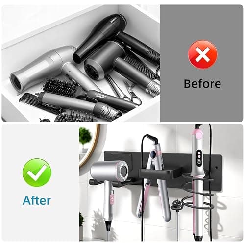 Dovyn Hair Dryer Holder Curling Iron Holder 3 in 1 Blow Dryer Holder for Wall Curling Iron Holder Wall Mount Flat Holder (Black) thumbnail 6