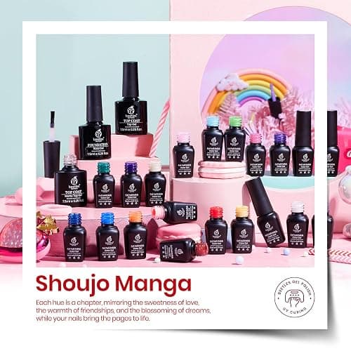 beetles Gel Polish Set, 23pcs Rainbow Gel Nail Polish Pink Orange Green Red Glitter Color with Base Glossy and Matte Top Coat Manicure Kit Shoujo Manga Soak Off Uv Led Gifts for Women thumbnail 3