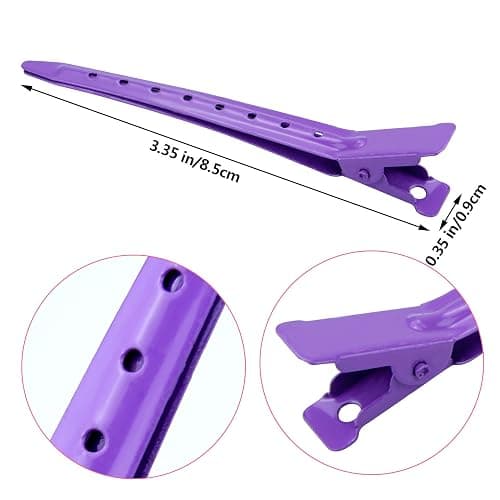 24 Packs Duck Bill Clips, Bantoye 3.35 Inches Rustproof Metal Alligator Curl Clips with Holes for Hair Styling, Hair Coloring, Purple thumbnail 2
