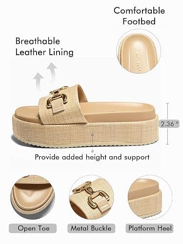 Coutgo Womens Platform Sandals Raffia Espadrilles Metal Chain Slip on Open Toe Cute Beach Slide Sandals thumbnail 4