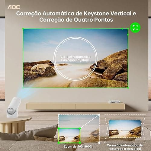 AOC Mini Projector with WiFi and Bluetooth, Smart Projector Full HD 4K Support with 180° Rotation Adjustment, 220 ANSI,8000 Lumens,Vertical Auto Keystone Correction, Short Throw Projector for Phone thumbnail 6