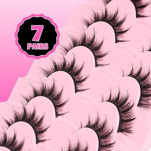 Veleasha Lashes Kit Manga Eyelashes Cat Eye Lashes Spiky Eyelash C Curl with Lash Glue & Tweezers Lash Wispy Natural Look False Eyelashes with Soft Cotton Band 7 Pairs Pack (Sunny Kit) thumbnail 7