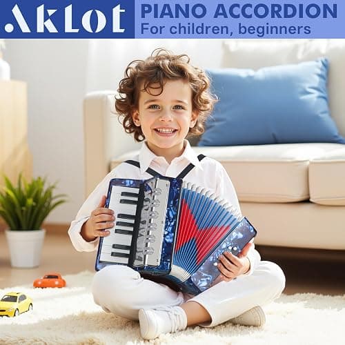 AKLOT 17 Key Piano Accordion, Lightweight Kids Accordion, Celluloid Accordions Brighter and Pure Tone than Plastic, Durable Metal Cover with Straps, Manual for Children, Beginners Acordeón (Blue) thumbnail 6