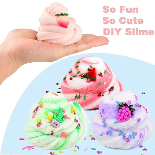 Cloud Slime Kit 9 Pack, with Peach Watermelon Pineapple Cake Slime Charms, DIY Slime Supplies for Girls and Boys, Stress Relief Toy for Kids Education, Party Favor, Gift and Birthday - 9pack thumbnail 4