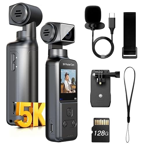 BOBLOV 5K Body Camera with Microphone, W5 Vlogging Camera, 5K/15FPS and 4K/60FPS with 270° Rotating Lens, External Mic Support, Clip/Strap Options, EIS Stabilization for Meeting, and Daily Use (128GB) - Image 1