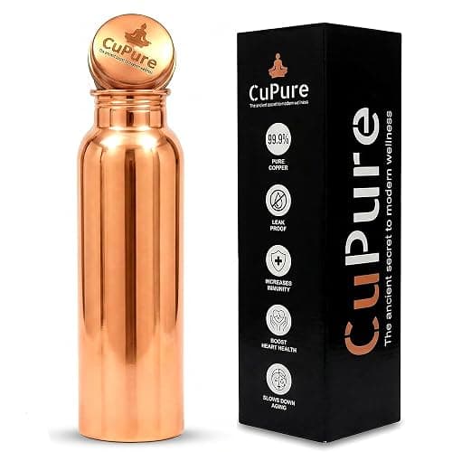 CuPure Pure Copper Ayurvedic Water Bottle Health Benefits|Leak-Proof, Ideal for Home, Office,Gym & Yoga-32 Oz-Copper - Image 1