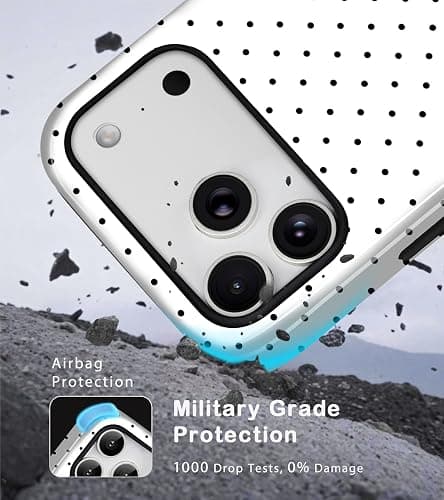 Amzfield Compatible with iPhone 15 Case Cute Polka Dot Aesthetic Retro Design for Women Girls Fall Simple Chic Girly Pretty Dual Layer Hybrid Protection Elegant Case for iPhone 17 Pro-White thumbnail 5