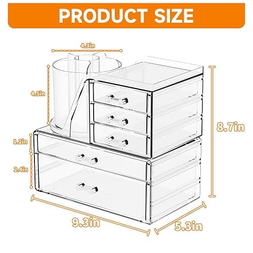Clear Acrylic Makeup Organizers for Vanity,Countertop,3 Pack Make up Drawer Organizer With Makeup Brush Holder,Plastic Skincare Organizers for Hair Accessories,Beauty,Hair Products,Bathroom,Dresser thumbnail 3