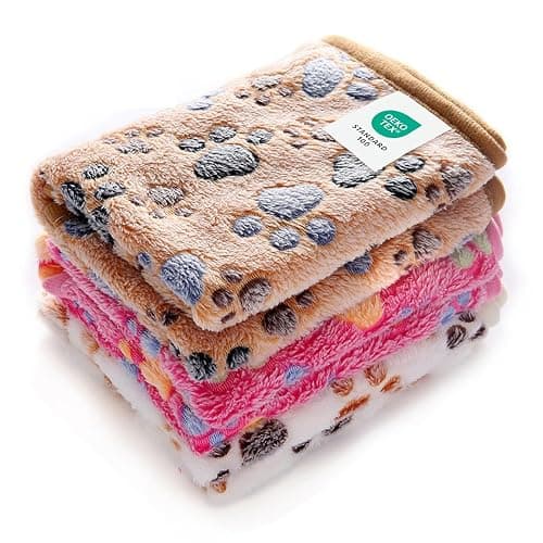 Luciphia 1 Pack 3 Blankets Super Soft Fluffy Premium Fleece Pet Blanket Flannel Throw for Dog Puppy Cat Paw Brown/Pink/White Small(23x16 inch) - Image 1