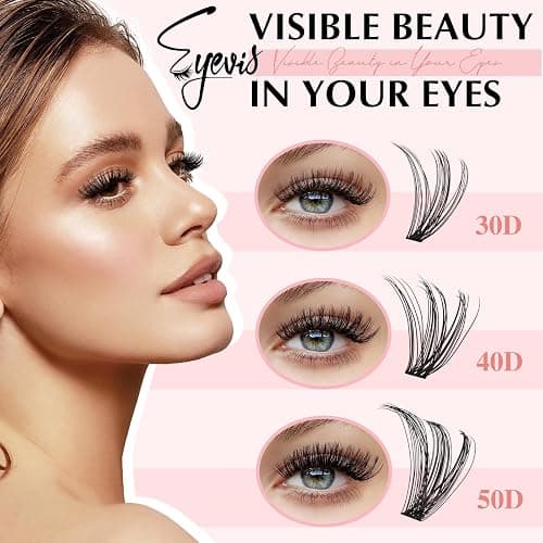 EYEVIS Lash Extension Kit 300PCS Lash Clusters Kit D Curl Eyelash Cluster 8-16mm 30D 40D 50D Individual Lashes Kit with Lash Bond and Seal Lash Tweezers（30D+40D+50D-D Kit, 8-16MIX） thumbnail 3