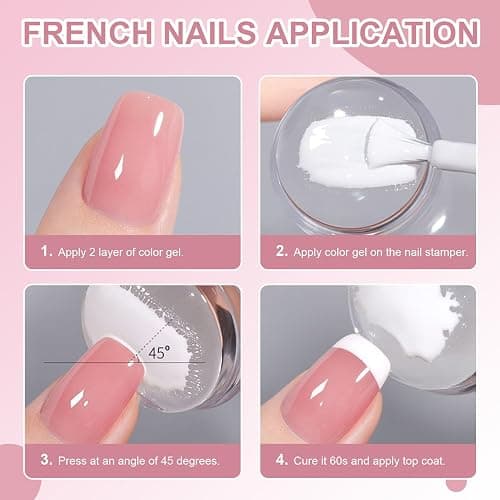 French Manicure Gel Set - Jelly Nude & Weiß UV Gel Nagellack Set mit 3 Nailart Pinseln & Nagelstempel, Soak Off UV Gellack UV für Klassischer Französische Nails Stempel & Home DIY Nail Art (Nude, ML) thumbnail 6