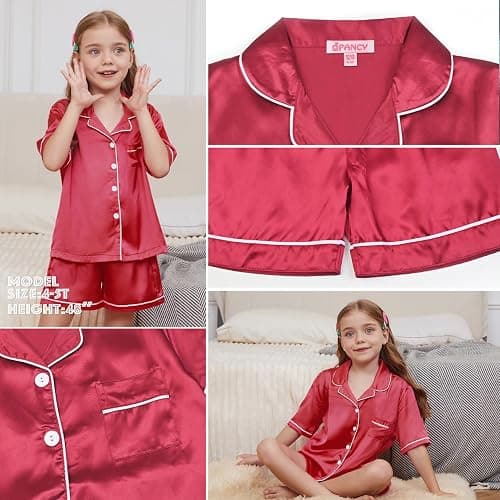 QPANCY Kids Satin Pajamas Sets Baby Boy Girl Button-Down Silk Sleepwear 2 Piece Short Sleeve Loungewear Clothes Set thumbnail 5