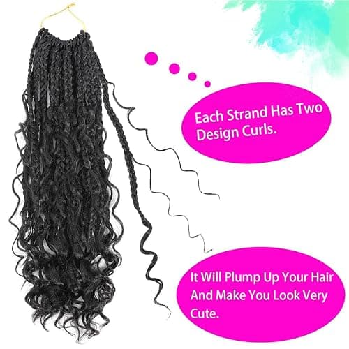 WoWCFyyds 8 Packs Crochet Braids Hair Curly 12 Inch Goddess Box Braids Crochet Hair Bohemian Hippie Braids Extensions with Curly Ends Synthetic Hair Extensions for Braids（1B） thumbnail 5