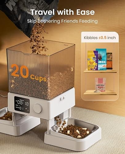 oneisall Automatic Cat Feeder for 2 Cats, 20 Cups/5L Automatic Cat Food Dispenser for Small Pets Indoor, Timed Cat Feeder for Dry Food(White) thumbnail 4