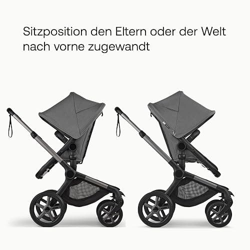 Bugaboo Fox 5 Renew, 2-in-1 Kinderwagen für jedes Gelände, mit Liegewanne und ausziehbarem Kleinkindsitz, praktische Ein-Hand Faltung, Fahrgestell in Graphit und Sonnendach in Moon Grey thumbnail 6