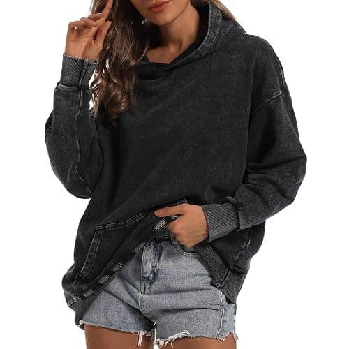 Wrenpies Oversized Vintage Hoodie for Women Cotton Loose Fit Baggy Hooded Sweatshirt Trendy Basic Acid Wash Pullover Top thumbnail 4