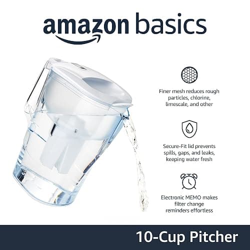 Amazon Basics 10-Cup Pitcher with Filter Compatible with Brita Water Filter Pitcher for Clean, Crisp Water, WQA and NSF Certified, Made in Europe thumbnail 4
